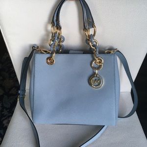NWT Michael Kors Small Cynthia Leather Satchel pale blue
